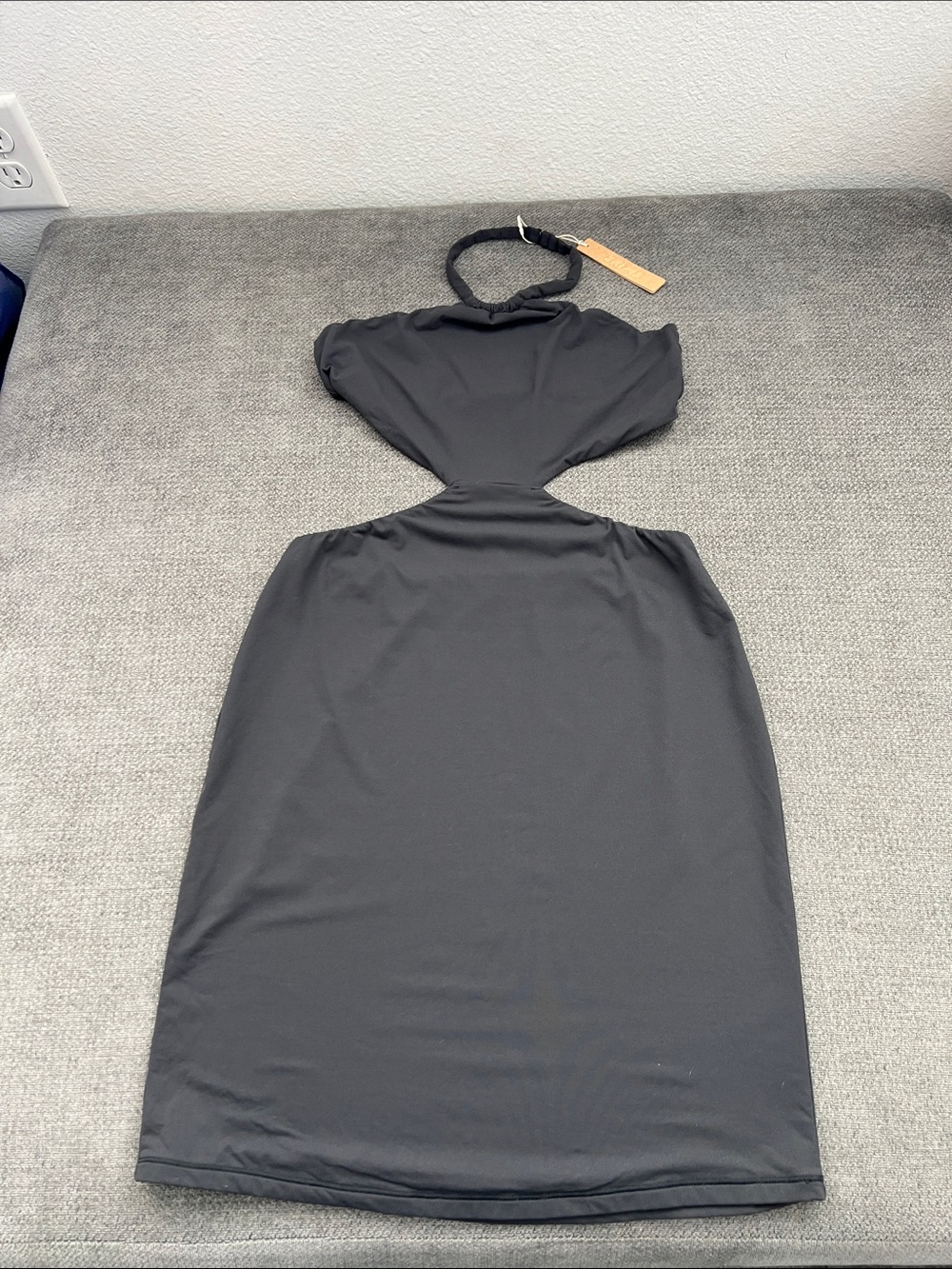 SKIMS Black One-Shoulder Cutout Midi Dress